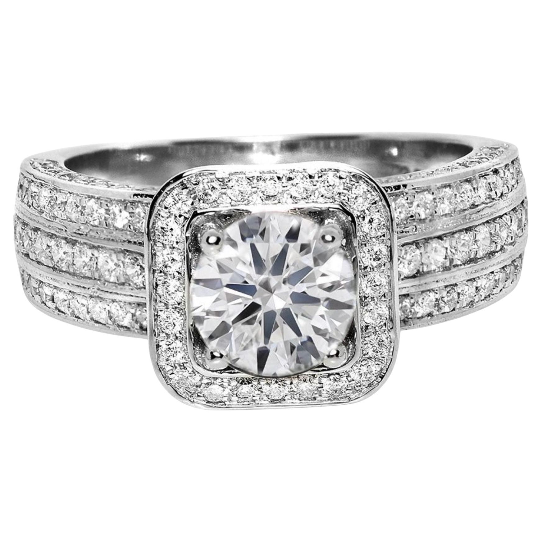 Anello di fidanzamento IGI 18K 3EX 1,03 Ct D IF Natural Diamond Antique Art Deco in vendita