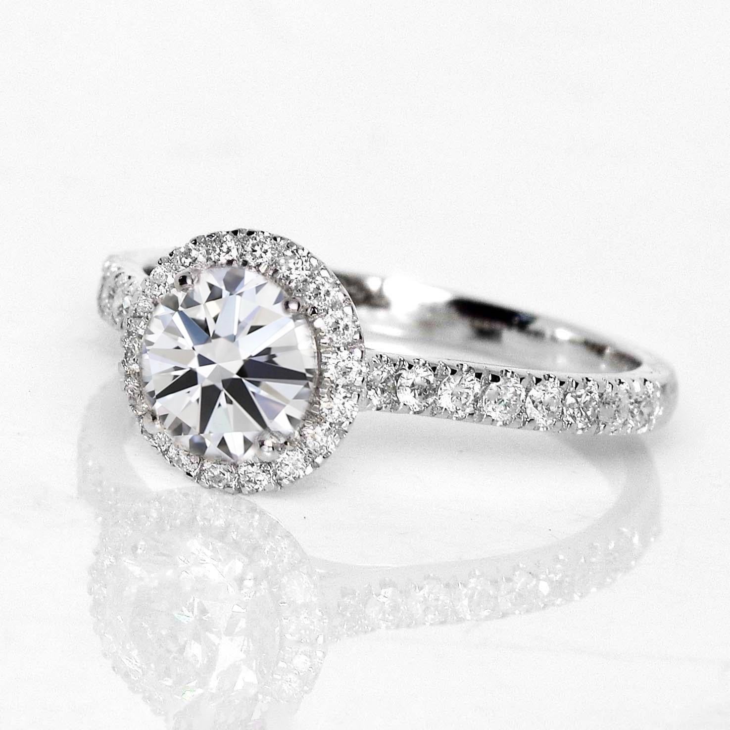 Contemporain Bague de fiançailles Art déco ancienne avec diamant naturel IGI 18 carats 3EX 1,18 carat G SI2 en vente