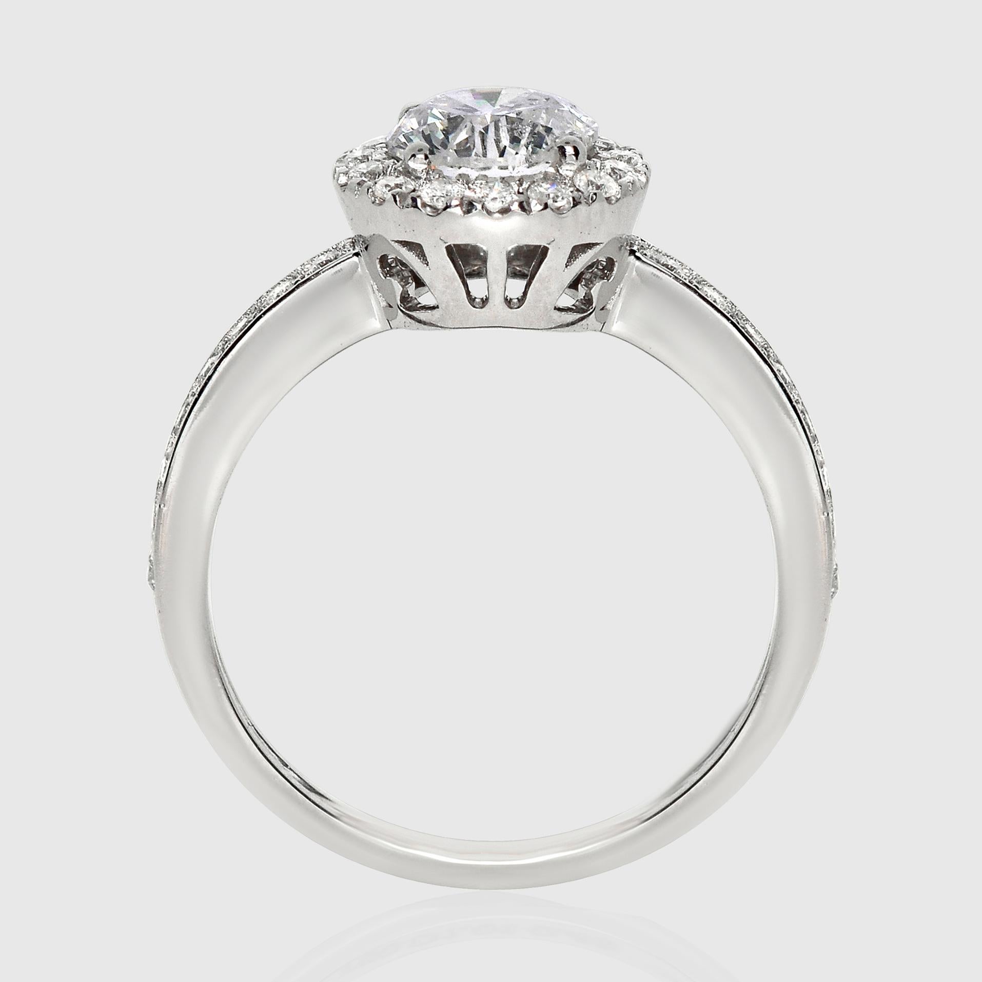 Taille ronde Bague de fiançailles Art déco ancienne IGI 18 carats 3EX 1,23 carat G SI2 diamant naturel en vente