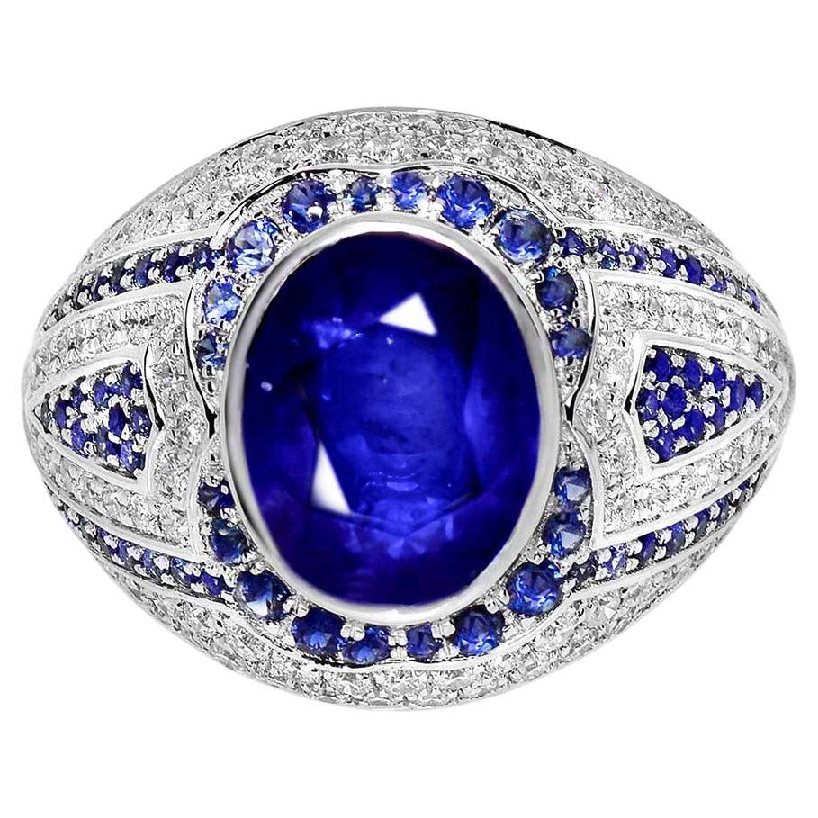 IGI 18K 4.23 Ct Natural Sri Lanka Royal Blue Sapphire&Diamonds Verlobungsring
