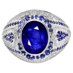 IGI 18K 4.23 Ct Naturel Sri Lanka Royal Blue Sapphire&Diamonds Bague de fiançailles