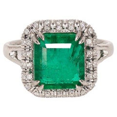 *NRP* IGI 18K 4.25 Ct Natural Emerald&Diamonds Antique Art Deco Engagement Ring