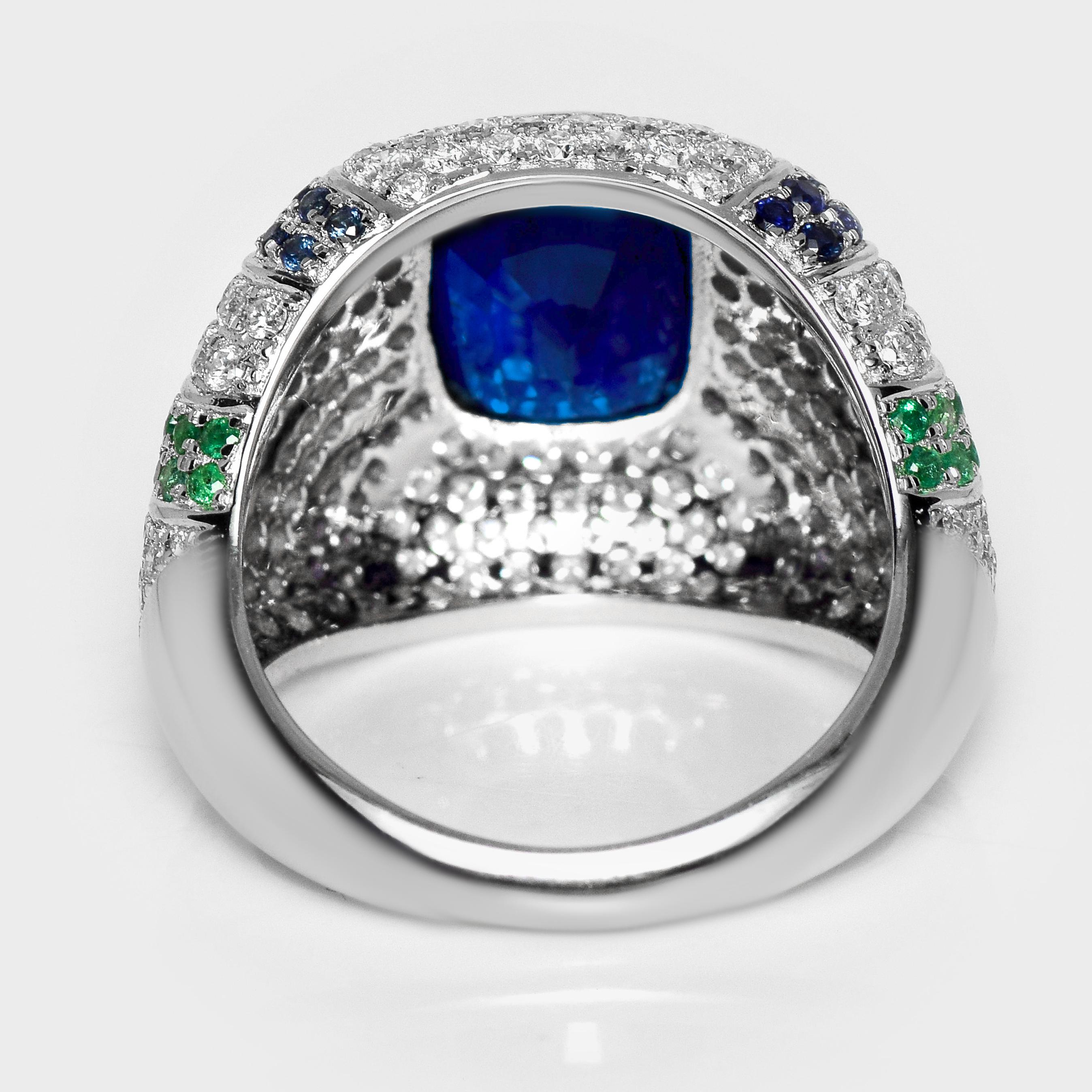 IGI Anillo de compromiso de zafiro azul real y diamantes de 18 quilates y 4,46 quilates naturales de Sri Lanka en venta 1