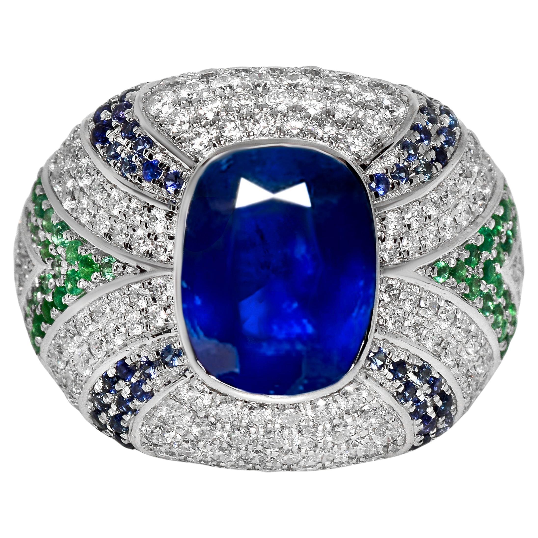 Anello di fidanzamento con zaffiro blu reale e diamanti IGI 18K 4,46 ct naturali dello Sri Lanka