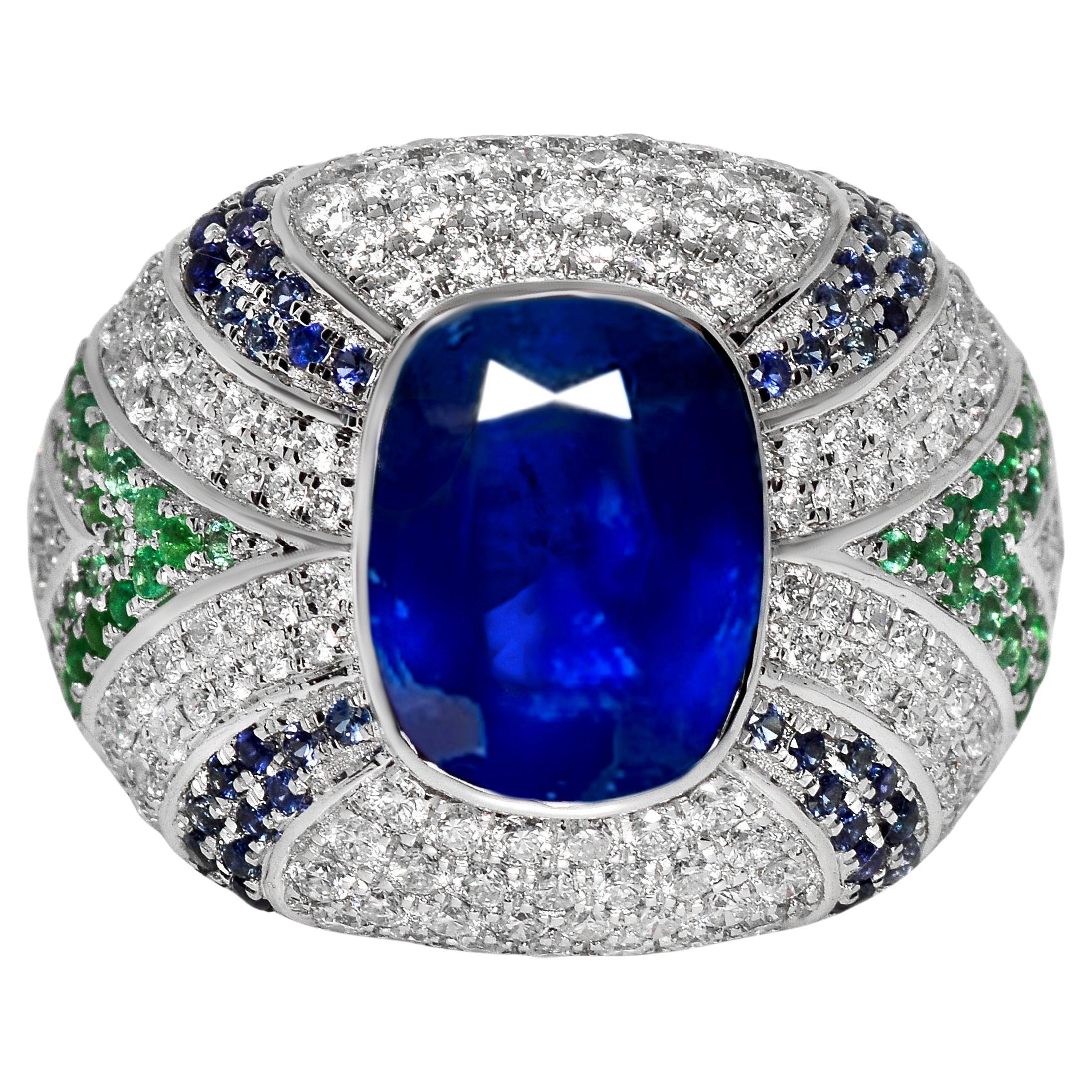 IGI 18K 4.46 Ct Natural Sri Lanka Royal Blue Sapphire&Diamonds Engagement Ring