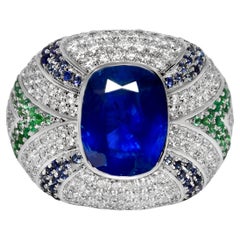 IGI 18K 4.46 Ct Natural Sri Lanka Royal Blue Sapphire&Diamonds Engagement Ring