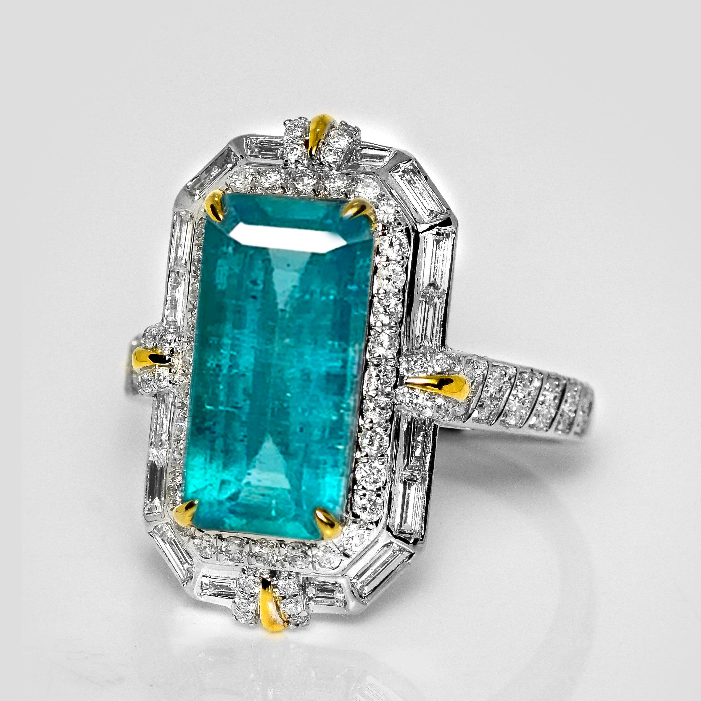Contemporaneo IGI 18K 4.49 Ct Natural Paraiba Emerald&Diamonds Antique Engagement Ring in vendita