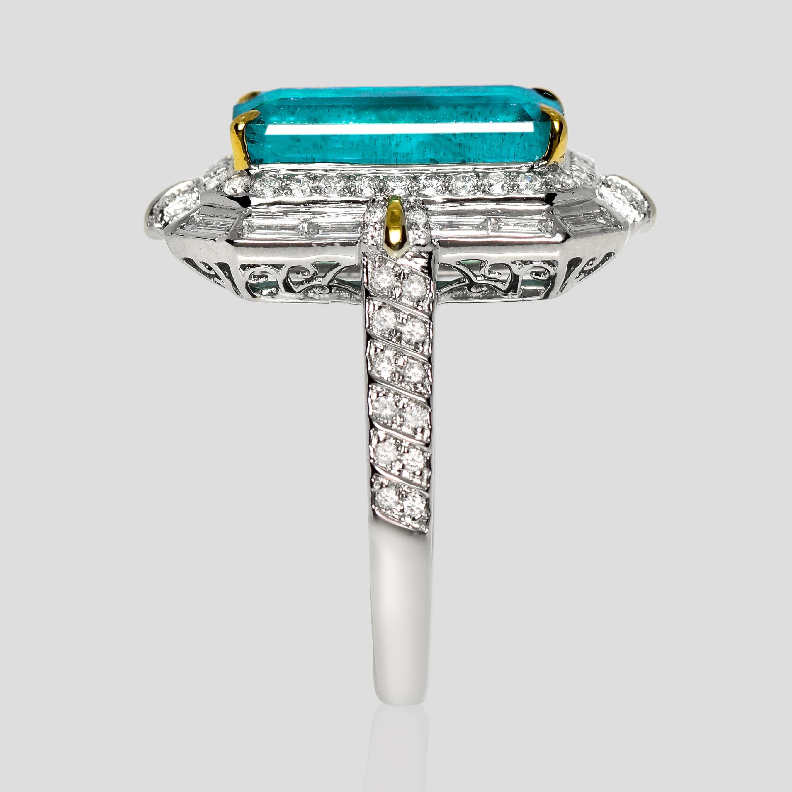 da uomo o donna IGI 18K 4.49 Ct Natural Paraiba Emerald&Diamonds Antique Engagement Ring in vendita