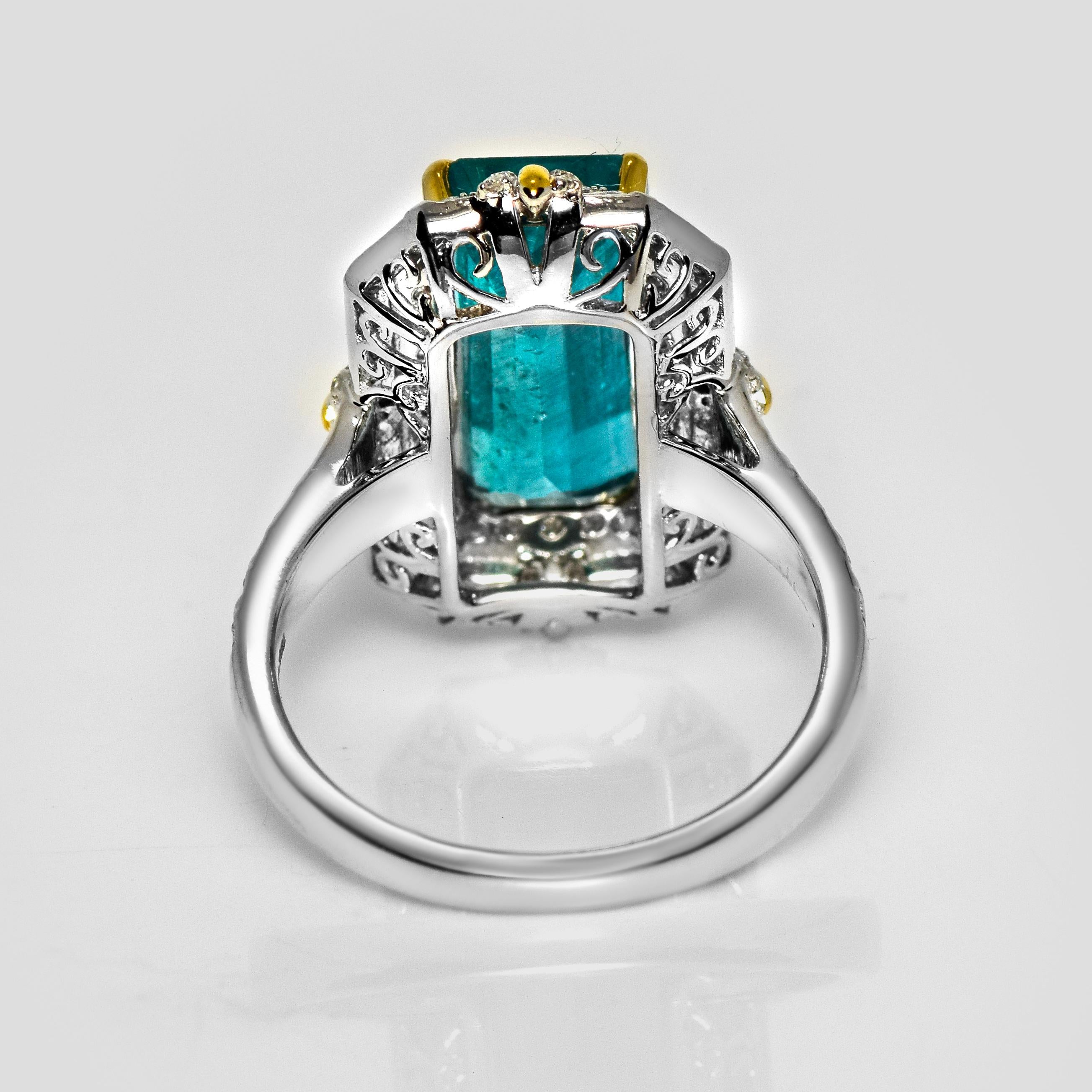 IGI 18K 4.49 Ct Natural Paraiba Emerald&Diamonds Antique Engagement Ring in vendita 1