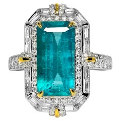 IGI 18K 4.49 Ct Natural Paraiba Emerald&Diamonds Antique Engagement Ring