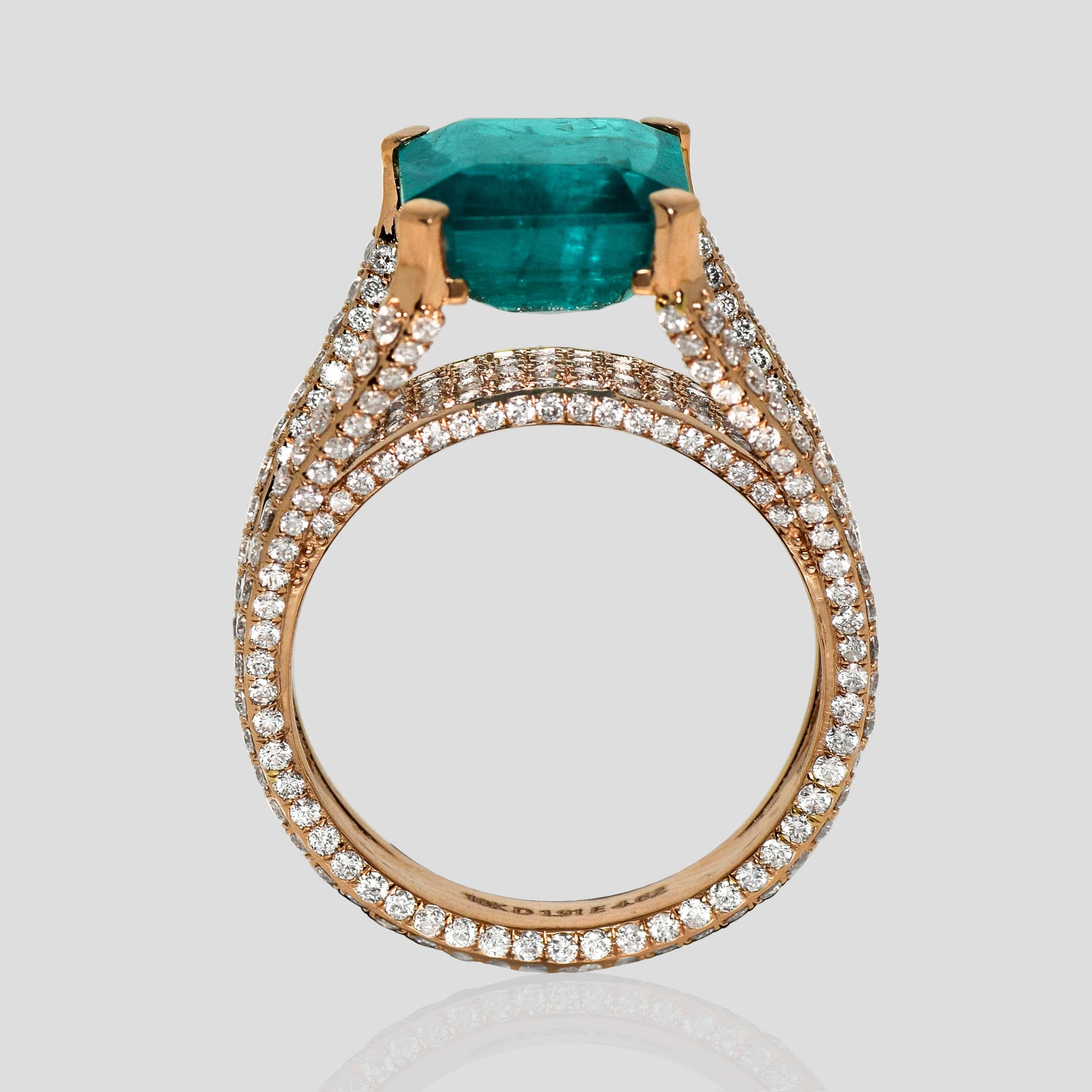 IGI 18K 4.62 Ct Natural Emerald&Diamonds Antique Engagement Ring In New Condition For Sale In Kaohsiung City, TW