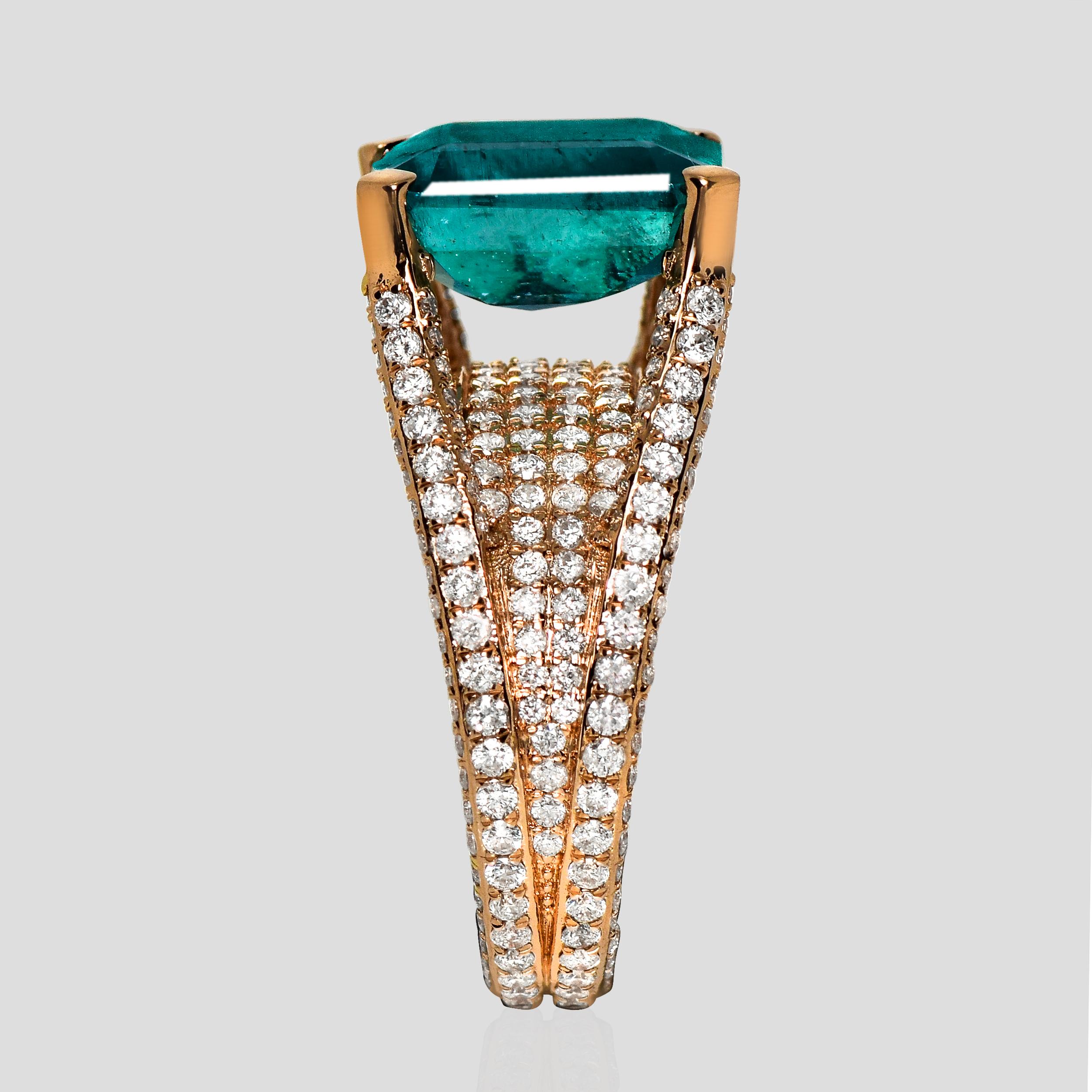 Women's or Men's IGI 18K 4.62 Ct Natural Emerald&Diamonds Antique Engagement Ring For Sale