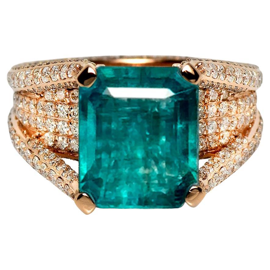 IGI 18K 4.62 Ct Natural Emerald&Diamonds Antique Engagement Ring For Sale