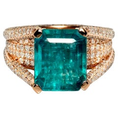 IGI 18K 4.62 Ct Natural Emerald&Diamonds Antique Engagement Ring