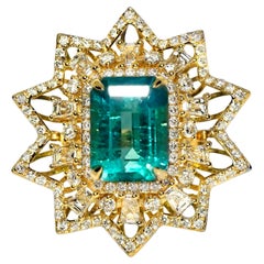IGI 18K 4.85 Ct Natural Paraiba Emerald&Diamonds Antique Engagement Ring