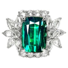 Bague de fiançailles IGI en or 18 carats, sertie d'une tourmaline naturelle de couleur vert-bleu vif de 5,12 carats et de diamants