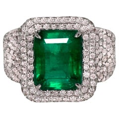 Antiker Verlobungsring, IGI 18k 5,20 Karat natürlicher Smaragd&Rosa Diamanten