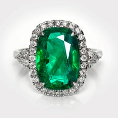 IGI 18K 5.21 Ct Sambia Intensives Grün Smaragd&Diamanten Antiker Verlobungsring