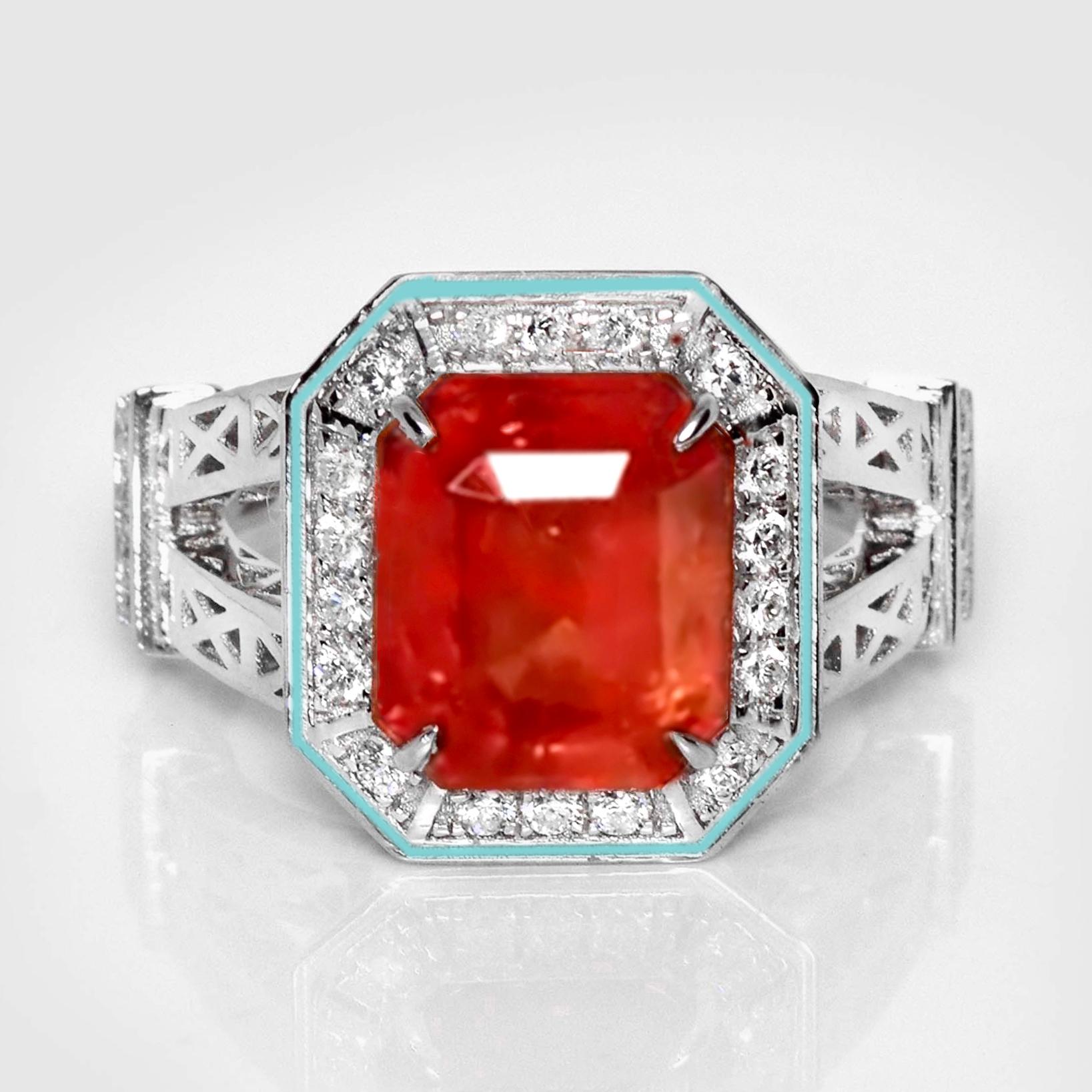 *IGI 18K 5.23 Ct Natural Fanta Garnet&Diamonds Antique Engagement Ring* (Bague de fiançailles ancienne)

Un grenat Fanta naturel certifié IGI pesant 5,23 ct est serti sur un anneau en or blanc 18 carats au design luxueux avec des diamants naturels