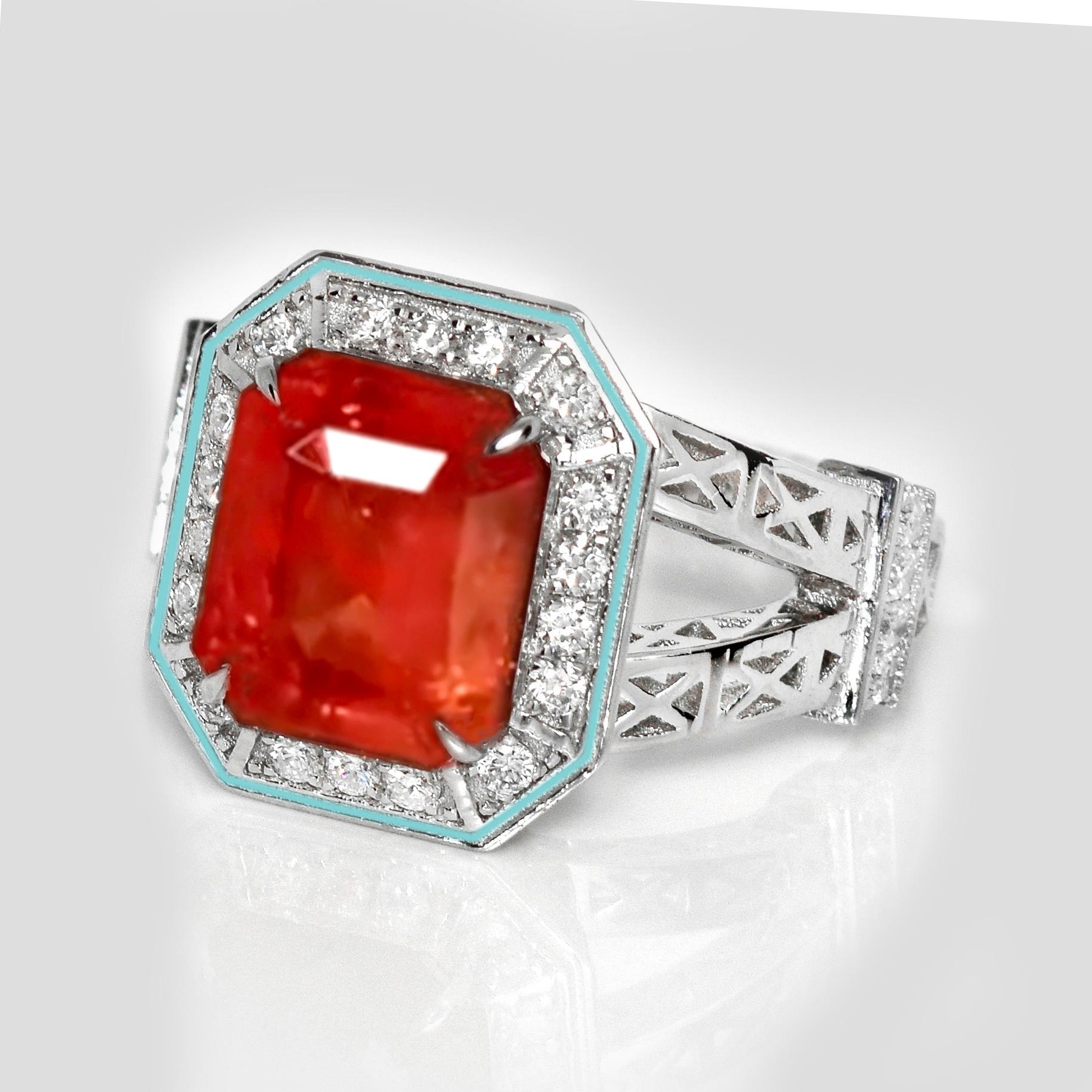 Contemporain Bague de fiançailles IGI 18K 5.23 Ct Natural Fanta Garnet&Diamonds Antique en vente
