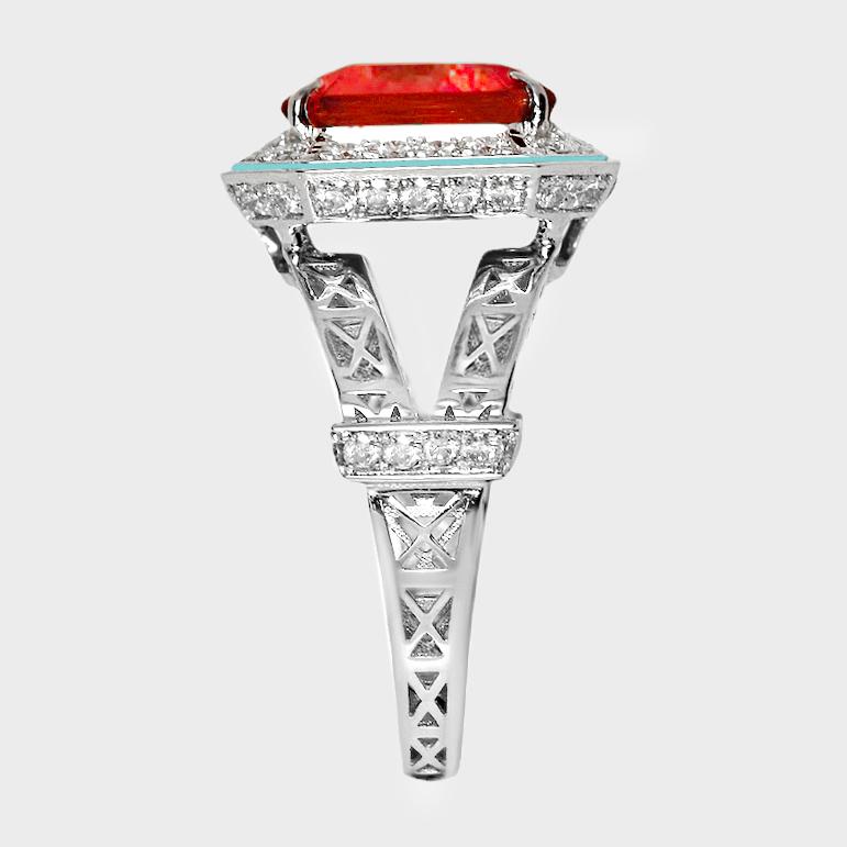 Bague de fiançailles IGI 18K 5.23 Ct Natural Fanta Garnet&Diamonds Antique Neuf - En vente à Kaohsiung City, TW
