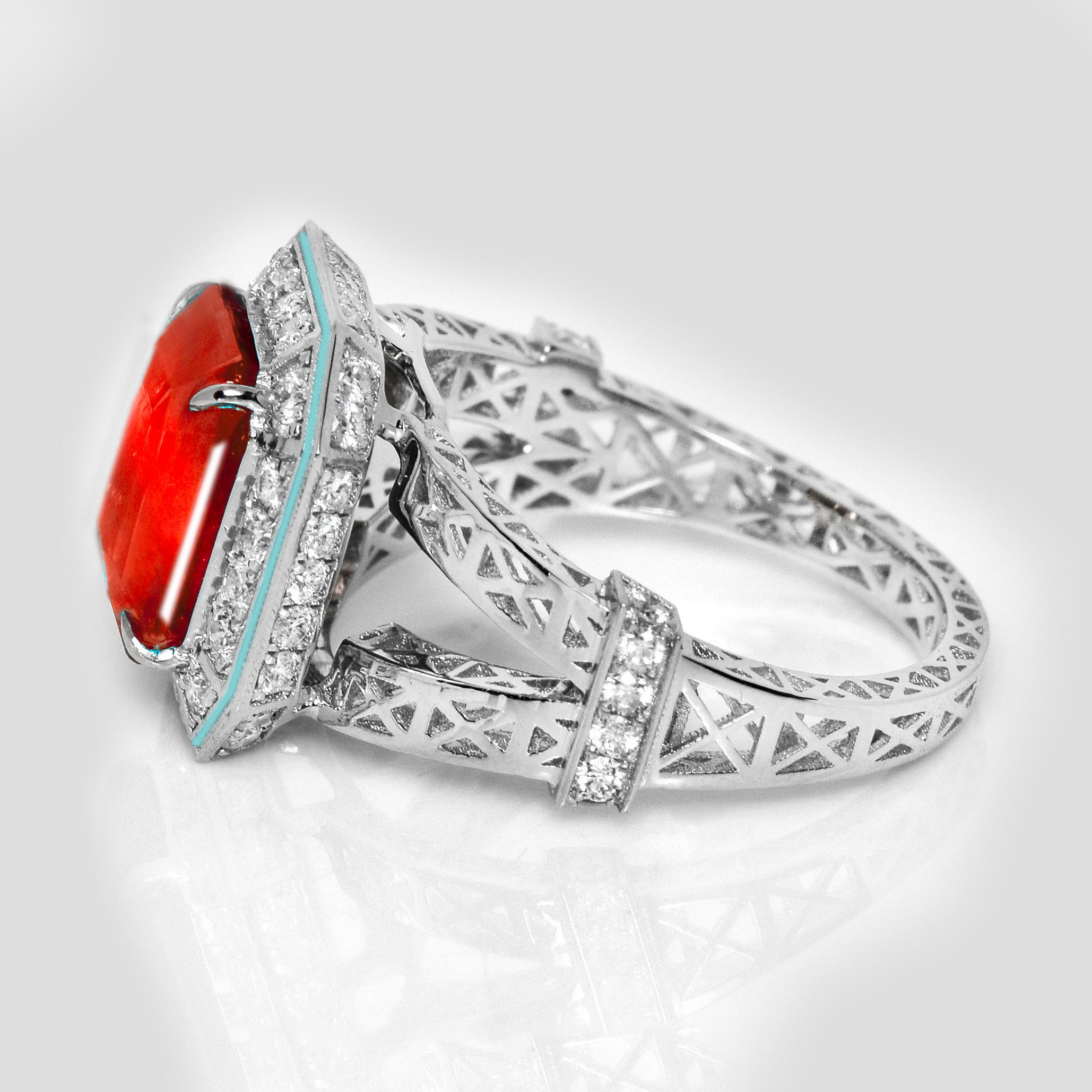 Bague de fiançailles IGI 18K 5.23 Ct Natural Fanta Garnet&Diamonds Antique Pour femmes en vente