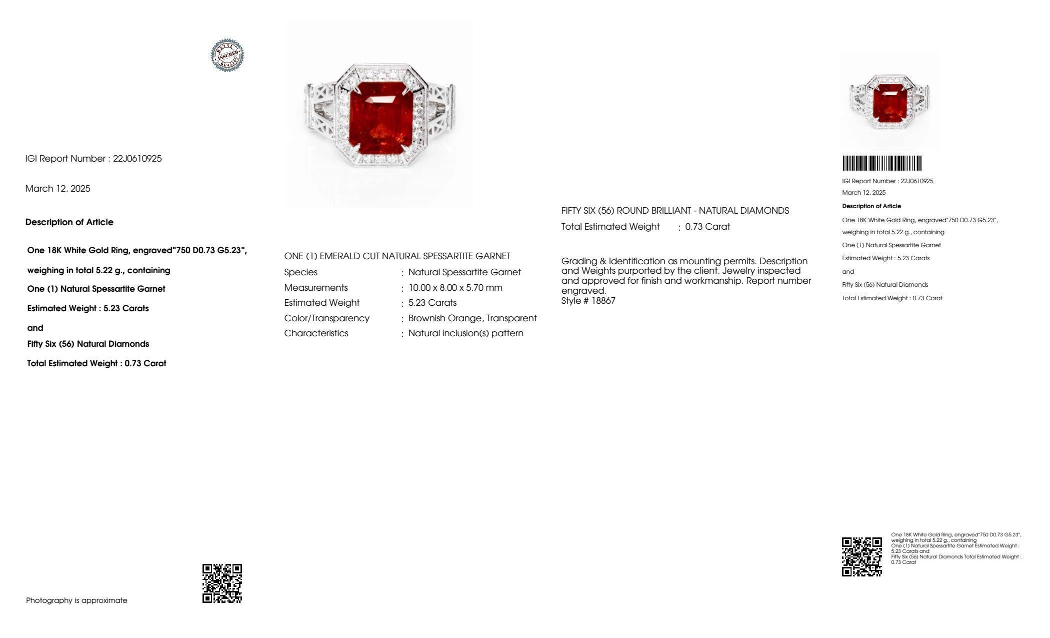 Bague de fiançailles IGI 18K 5.23 Ct Natural Fanta Garnet&Diamonds Antique en vente 2