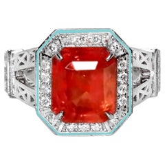 IGI 18K 5.23 Ct Granate Fanta Natural&Diamantes Anillo de Compromiso Antiguo