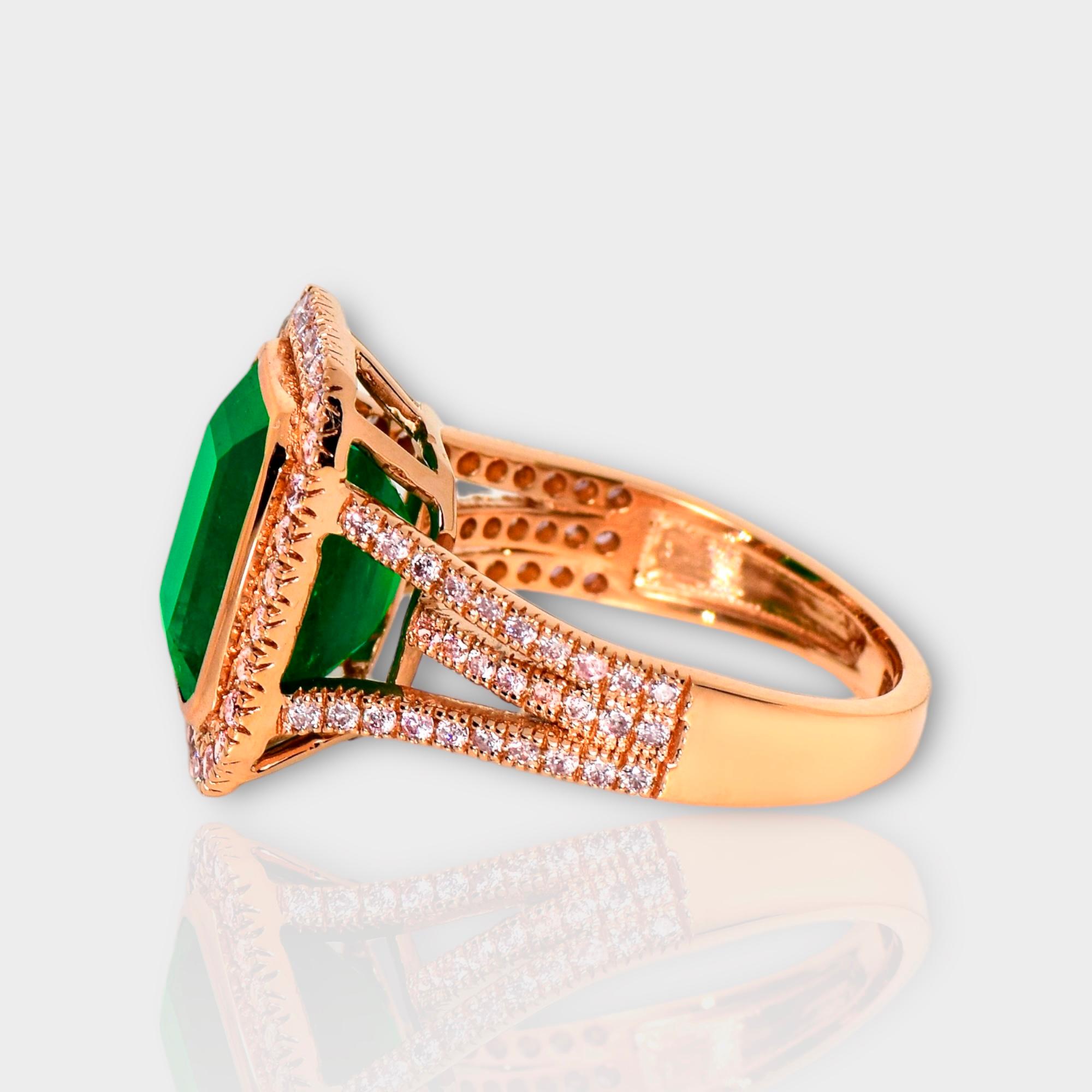 Taglio smeraldo IGI 18K 5.52 Ct Natural Emerald&Pink Diamonds Antique Engagement Ring in vendita