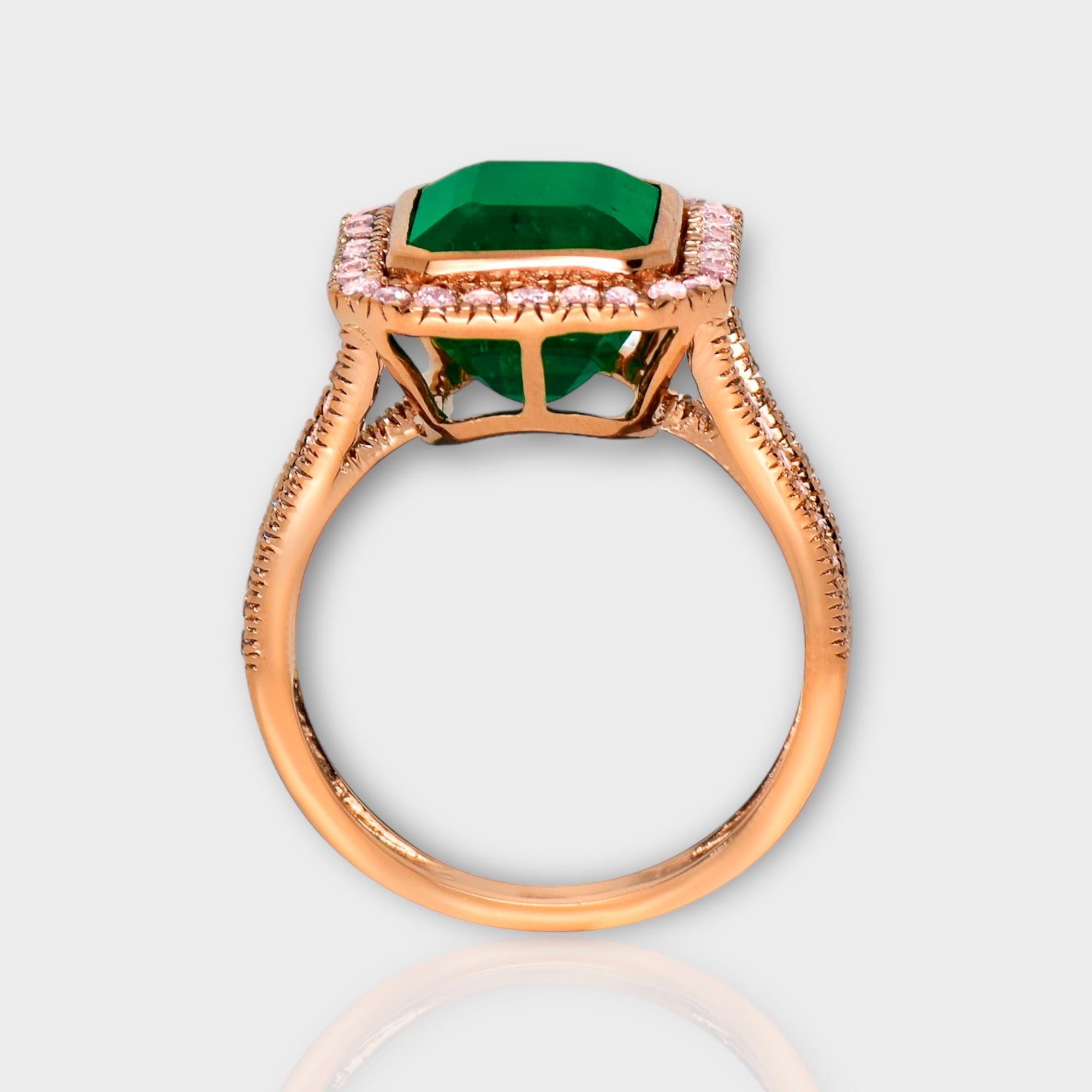 IGI 18K 5.52 Ct Natural Emerald&Pink Diamonds Antique Engagement Ring In condizioni Nuovo in vendita a Kaohsiung City, TW