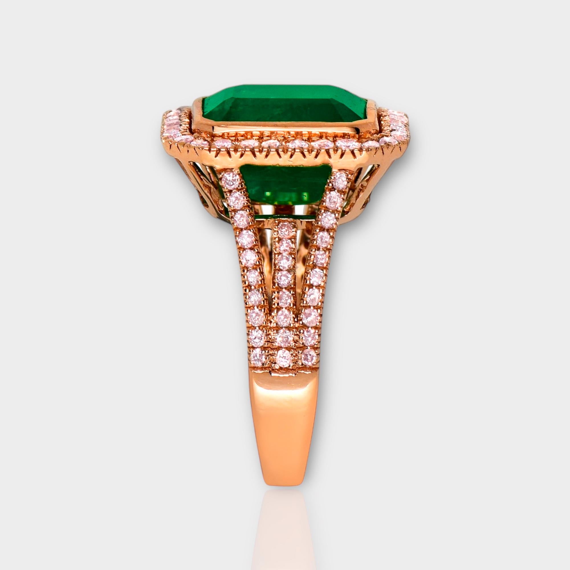 Donna IGI 18K 5.52 Ct Natural Emerald&Pink Diamonds Antique Engagement Ring in vendita