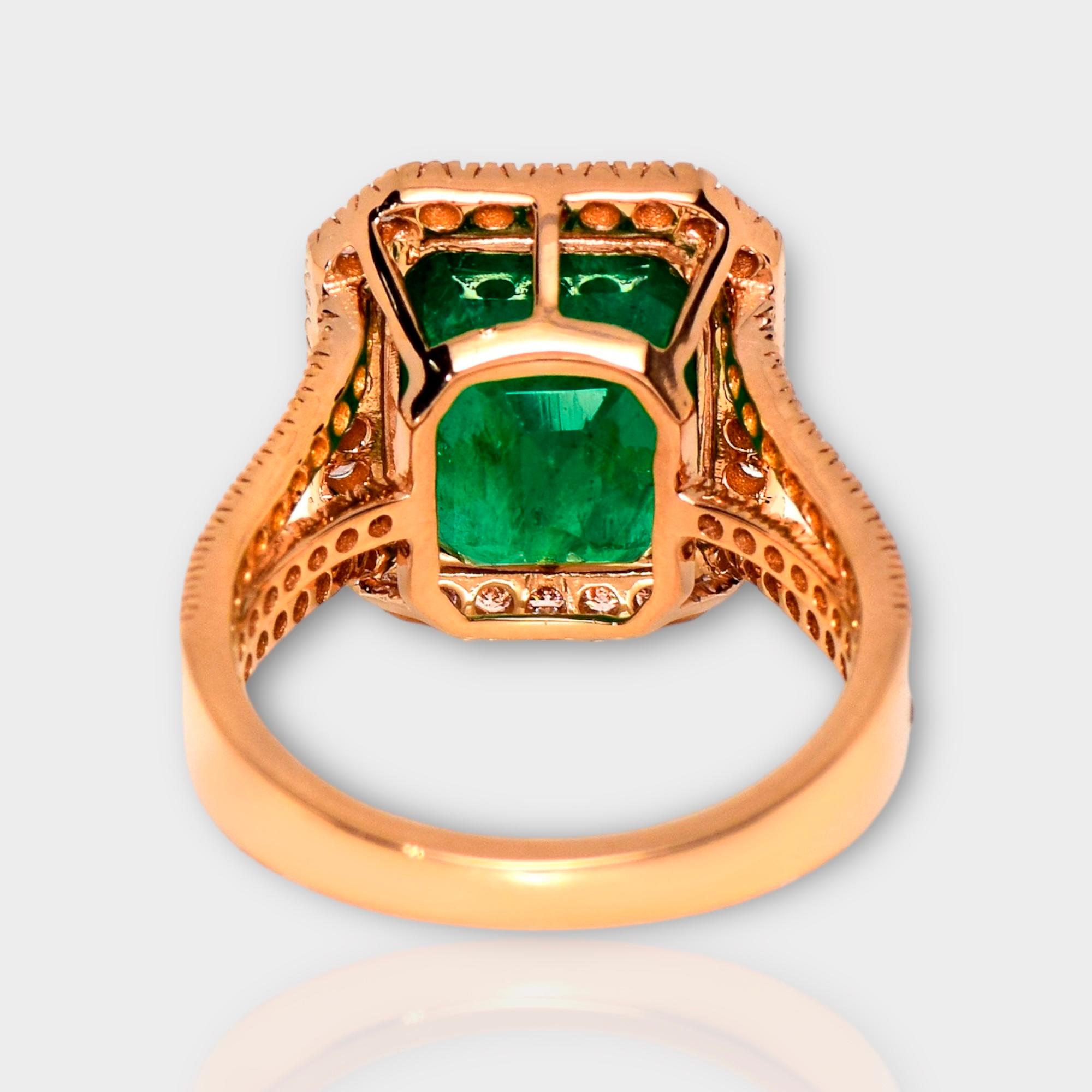 IGI 18K 5.52 Ct Natural Emerald&Pink Diamonds Antique Engagement Ring in vendita 1