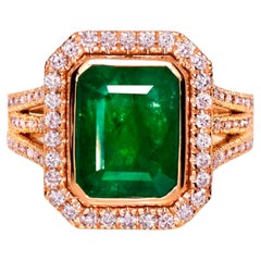 IGI 18K 5.52 Ct Natural Emerald&Pink Diamonds Antique Engagement Ring