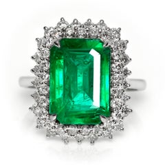 IGI 18K 5.55 Ct Natural Vivid Green Emerald&Diamonds Antique Engagement Ring