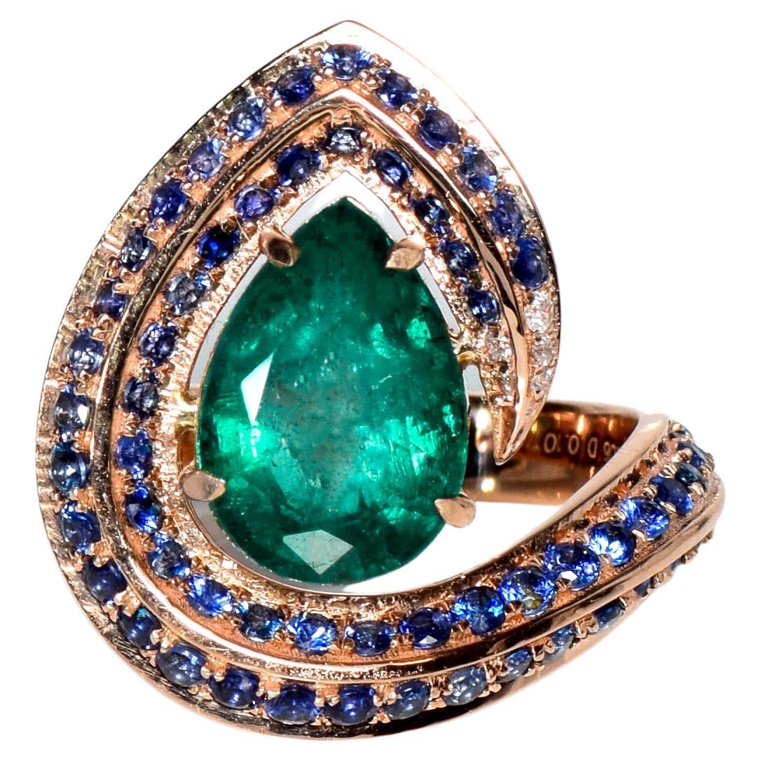 IGI 18k 3.61 ct Vivid Emerald and Diamond Antique Art Deco Style Engagement Ring