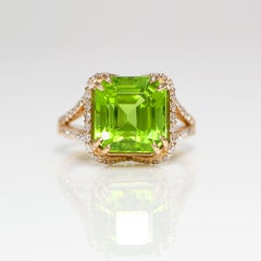 *Final* IGI 18k 5.91ct Top Vivid Peridot&Diamond Art Deco Style Engagement Ring