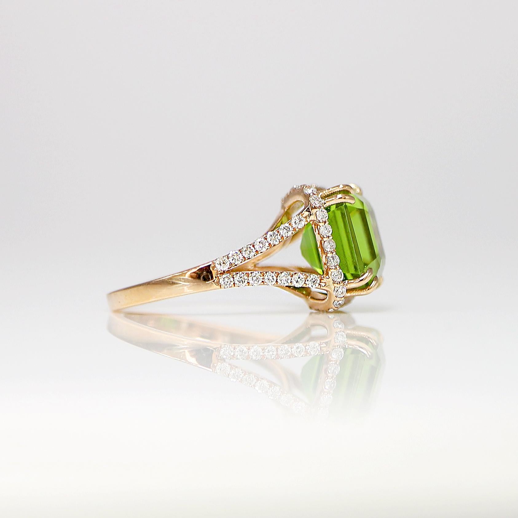 IGI 18k 5,91 Karat Top Vivid Peridot&Diamant Antiker Verlobungsring im Art-déco-Stil im Zustand „Neu“ im Angebot in Kaohsiung City, TW