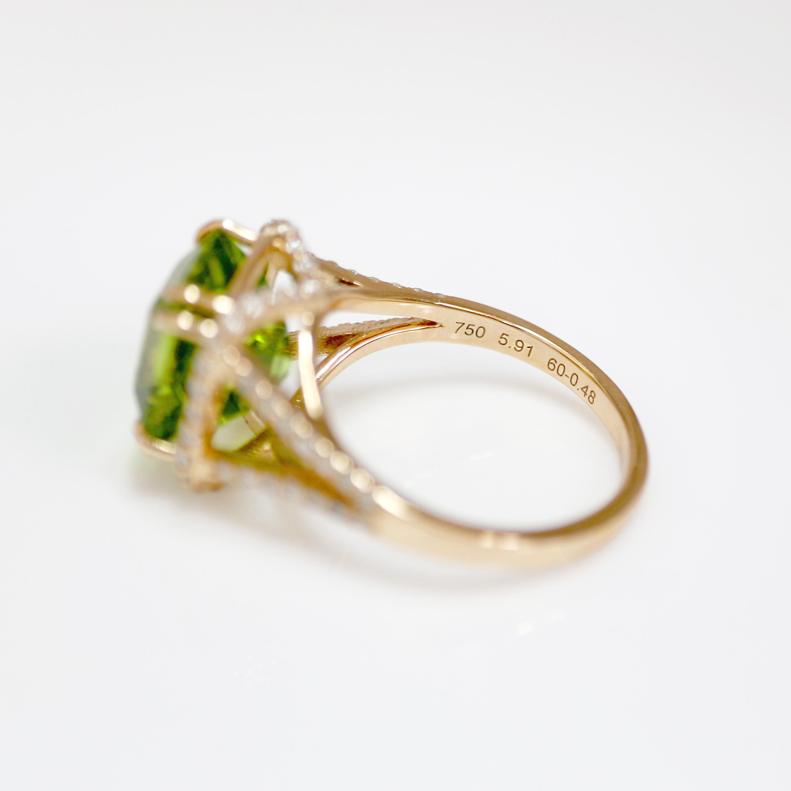 IGI 18k 5.91ct Top Vivid Peridot&Diamond Antique Art Deco Style Engagement Ring In New Condition For Sale In Kaohsiung City, TW