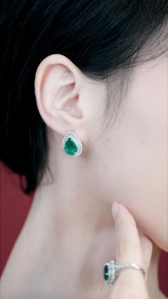 IGI 18K 6.22 Ct Zambia Intense Green Emerald&Diamonds Stud Earrings