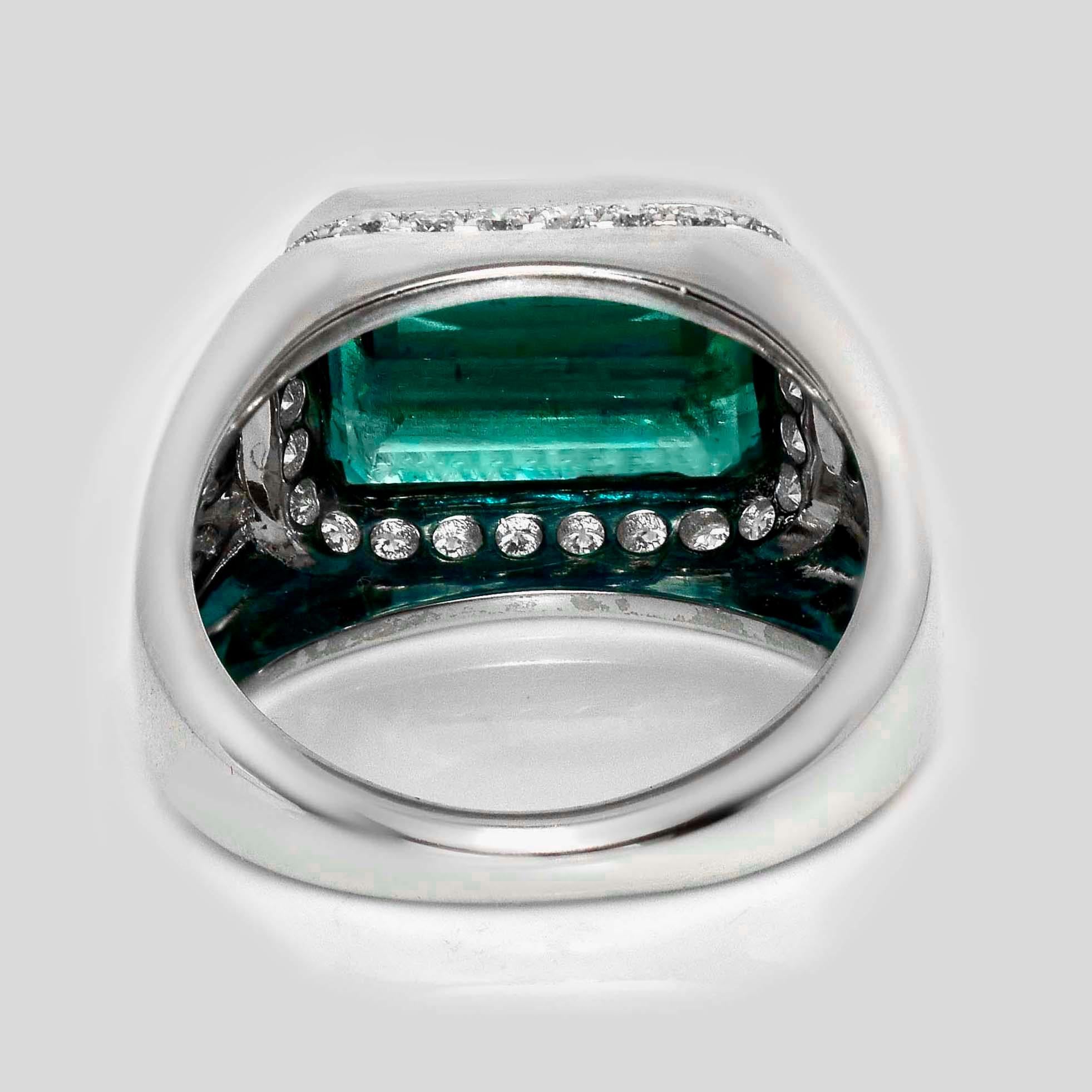 IGI 18K 6.30 Ct Natural Top Emerald&Diamonds Antique Engagement Ring In New Condition For Sale In Kaohsiung City, TW
