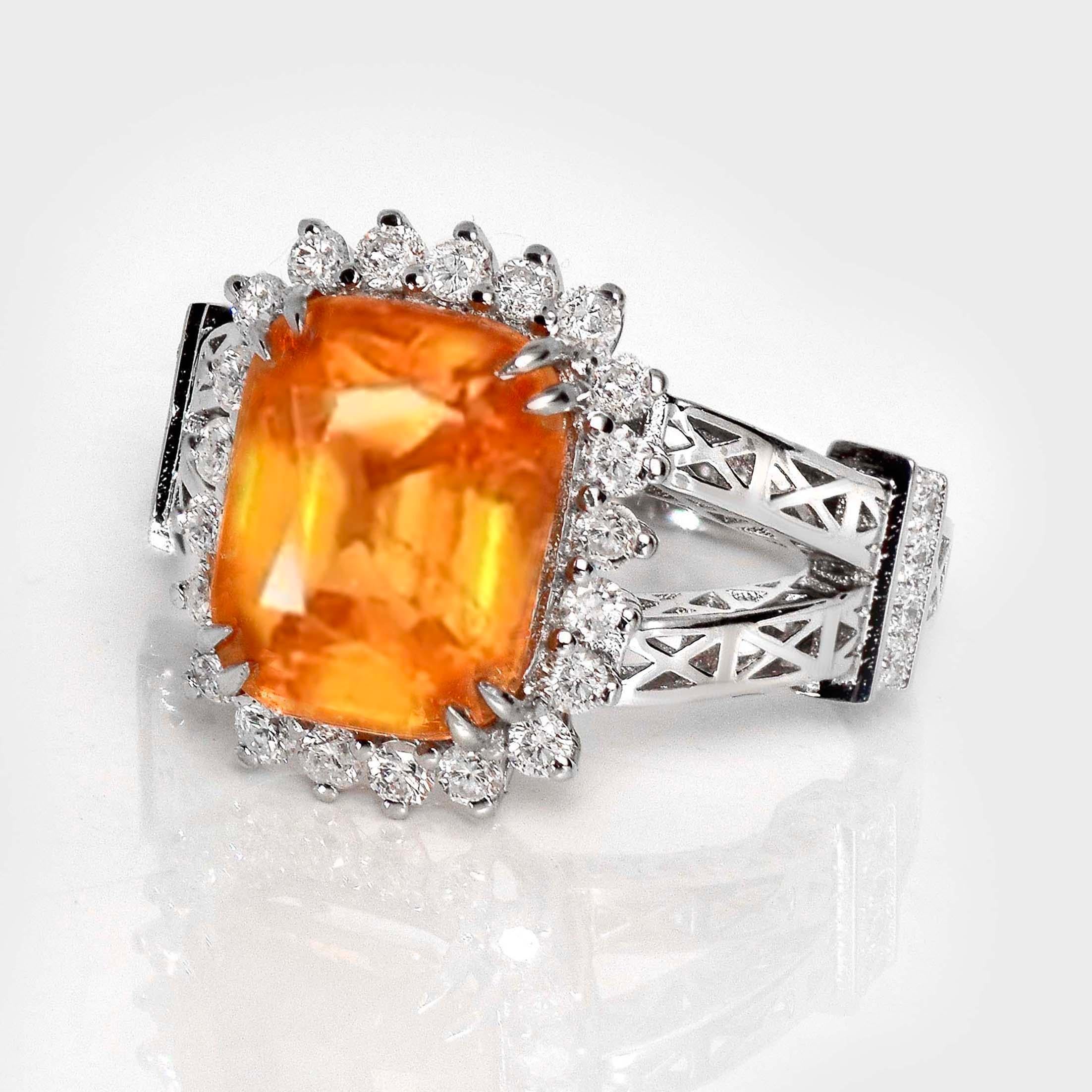 Antiker Verlobungsring, IGI 18K 6,73 Karat natürlicher Fanta Granat&Diamanten (Zeitgenössisch) im Angebot
