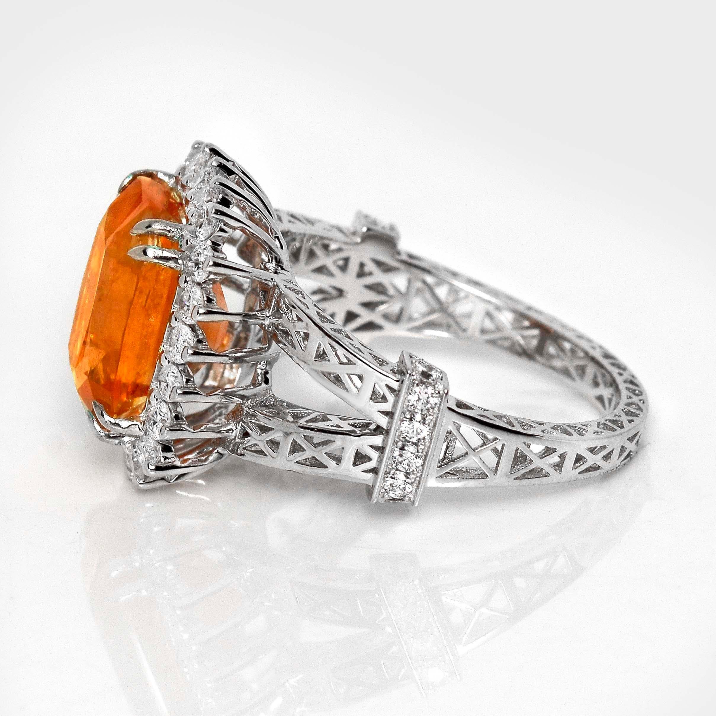 Antiker Verlobungsring, IGI 18K 6,73 Karat natürlicher Fanta Granat&Diamanten (Smaragdschliff) im Angebot