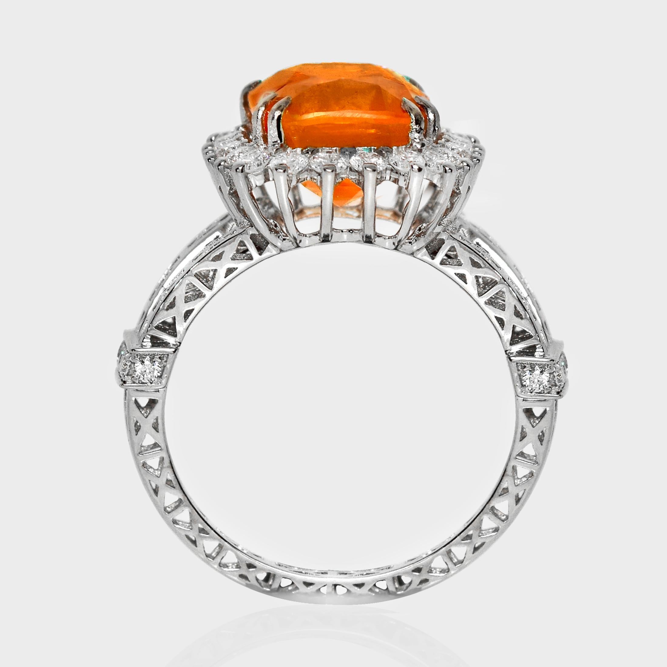 Antiker Verlobungsring, IGI 18K 6,73 Karat natürlicher Fanta Granat&Diamanten Damen im Angebot
