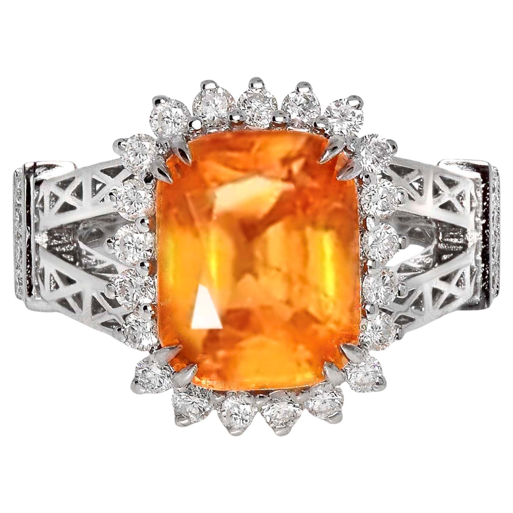 IGI 18K 6.73 Ct Natural Fanta Granate&Diamantes Anillo de Compromiso Antiguo