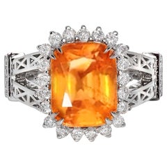 IGI 18K 6.73 Ct Natural Fanta Granate&Diamantes Anillo de Compromiso Antiguo