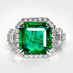 IGI 18K 6,83 qt Esmeralda verde viva natural&Diamantes Anillo de compromiso Art Déco