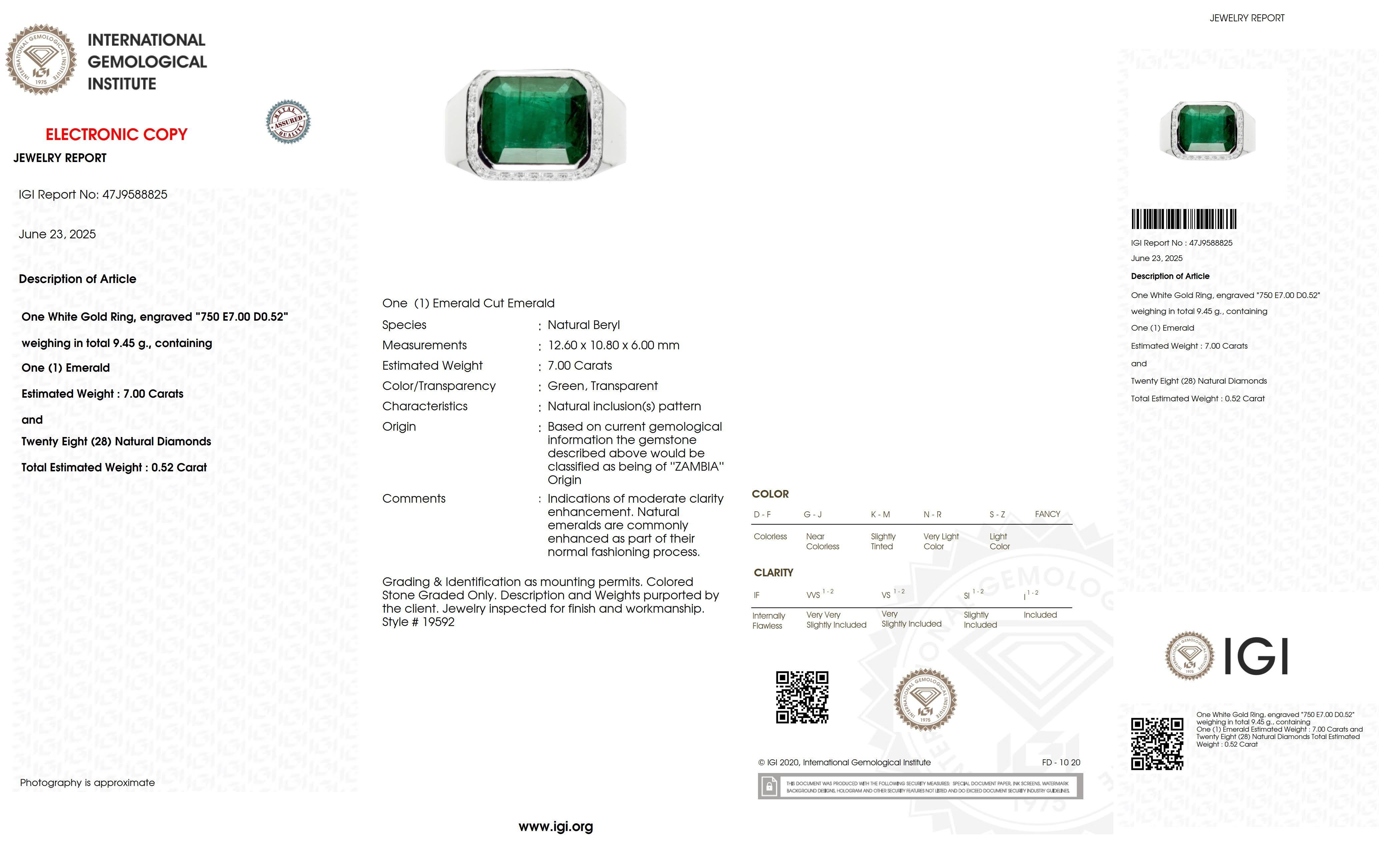 IGI 18K 7,00 Quilates Esmeralda Verde Viva Natural&Diamantes Anillo de Compromiso Antiguo en venta 2