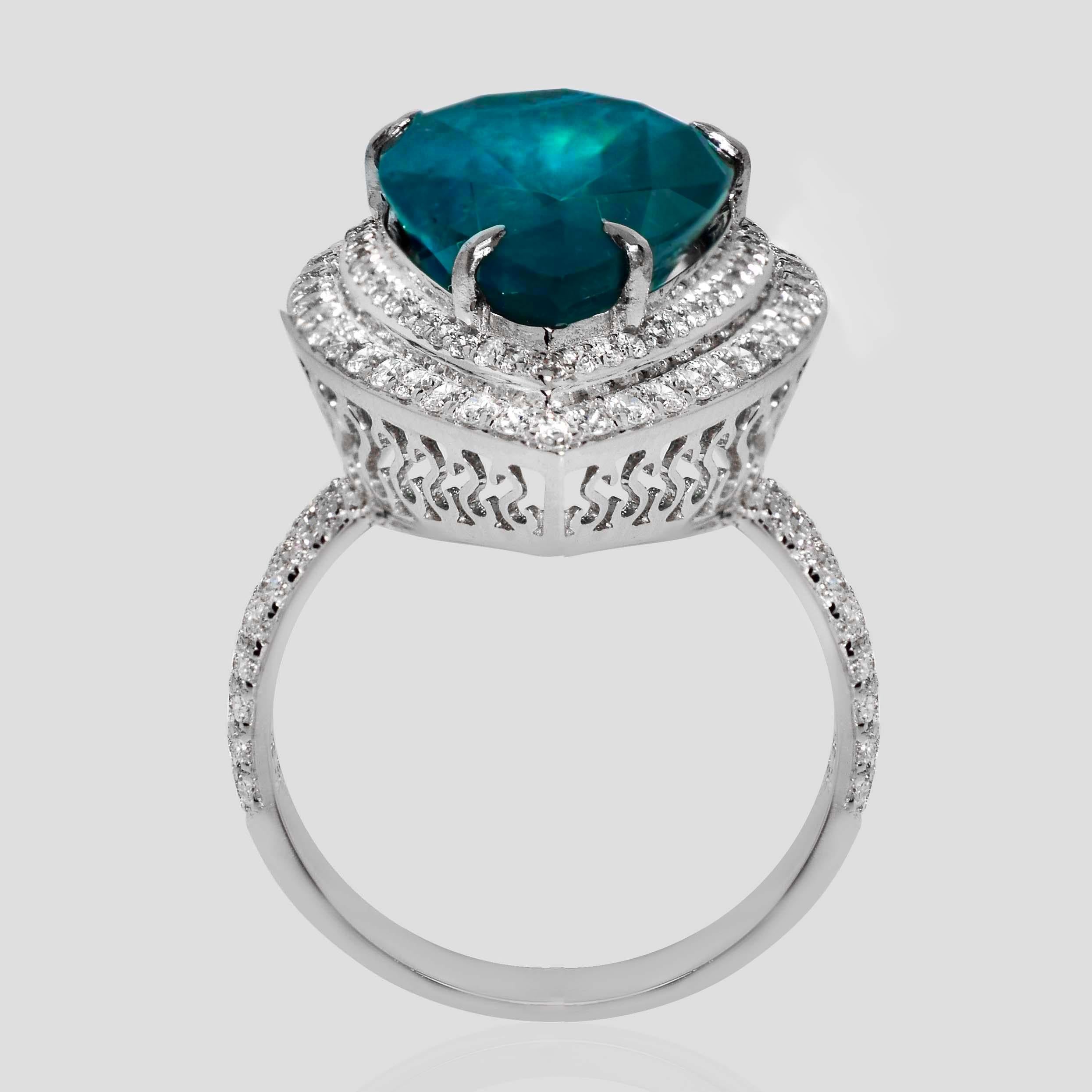 IGI 18K 7.89 Ct Esmeralda Paraiba Natural&Diamantes Anillo de Compromiso Antiguo en Nuevo estado para la venta en Kaohsiung City, TW