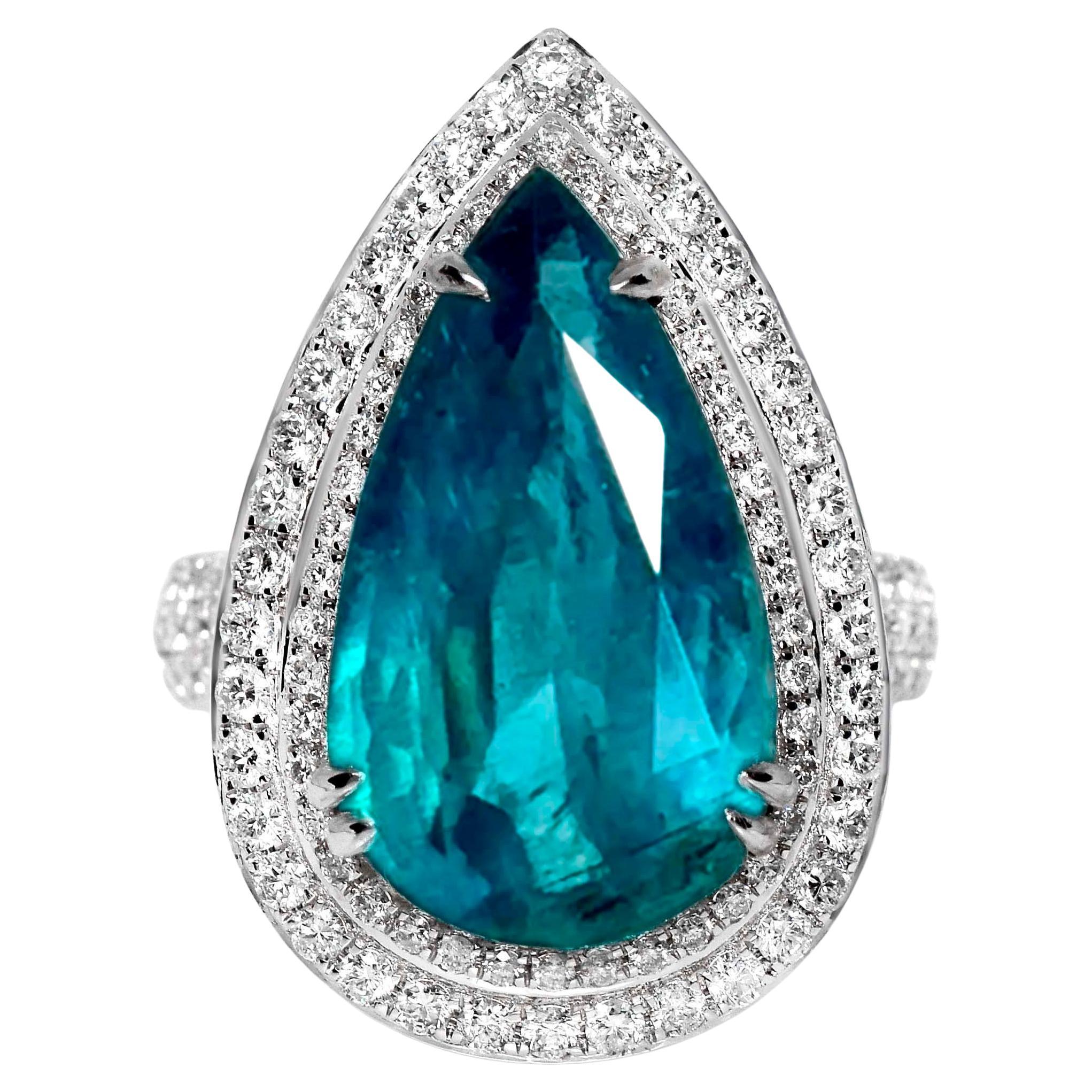 IGI 18K 7.89 Ct Natürlicher Paraiba Smaragd&Diamanten Antiker Verlobungsring
