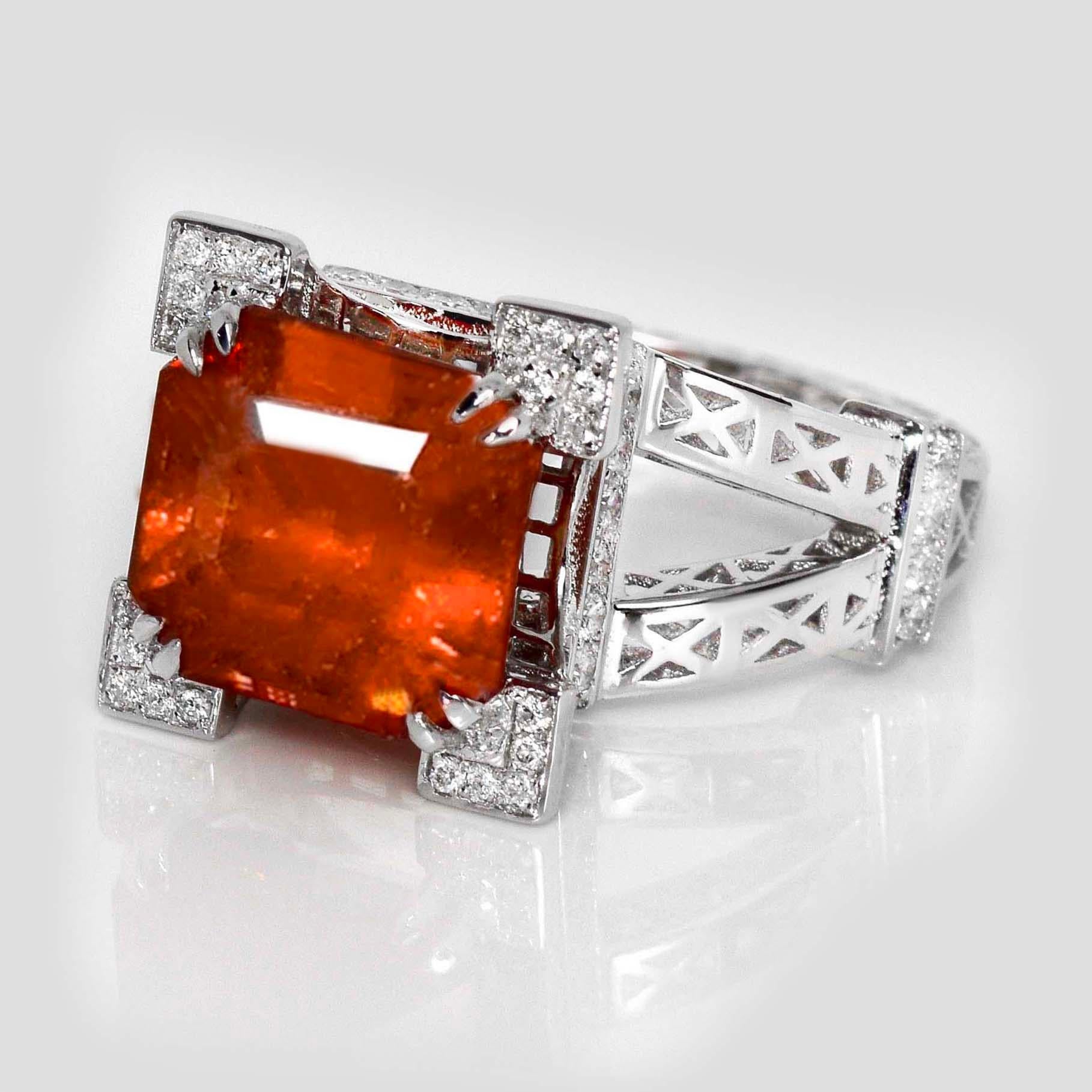 Contemporary IGI 18K 8.11 Ct Natural Fanta Garnet&Diamonds Antique Engagement Ring For Sale